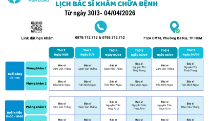 LỊCH BÁC SỸ KHÁM CHỮA BỆNH TỪ 30/3 - 04/04/2026 TẠI BỆNH VIỆN MẮT MIỀN ĐÔNG