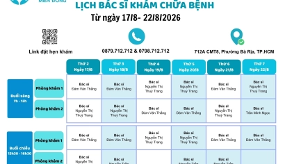 LỊCH KHÁM CHỮA BỆNH BÁC SỸ TỪ NGÀY 17/8 ĐẾN NGÀY 22/8/2026
