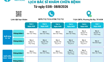 LỊCH KHÁM CHỮA BỆNH BÁC SỸ TỪ NGÀY 03/8/2026 ĐẾN NGÀY 08/8/2026