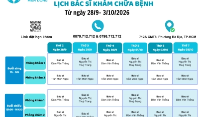 LỊCH KHÁM CHỮA BỆNH CỦA BÁC SĨ TỪ 28/9 - 3/10/2026