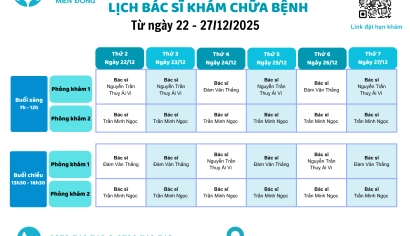 LỊCH BÁC SỸ KHÁM CHỮA BỆNH TỪ 22-27/12/2025