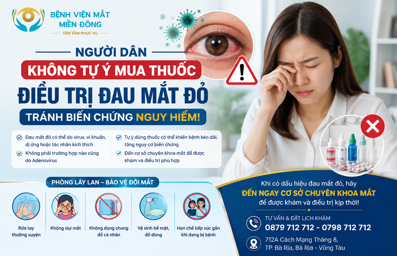 Đau mắt đỏ - không tự ý mua thuốc nhỏ mắt khi không có chỉ định của Bác sĩ
